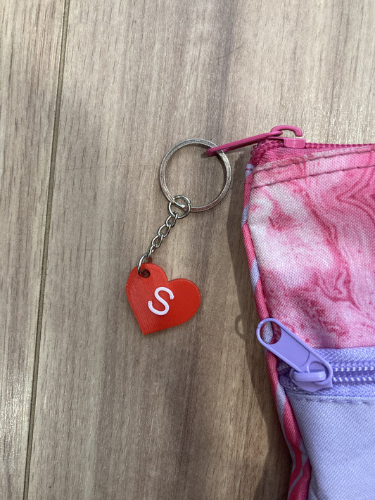 2 PIECE CUSTOMISABLE Red Love heart with white initial key chain